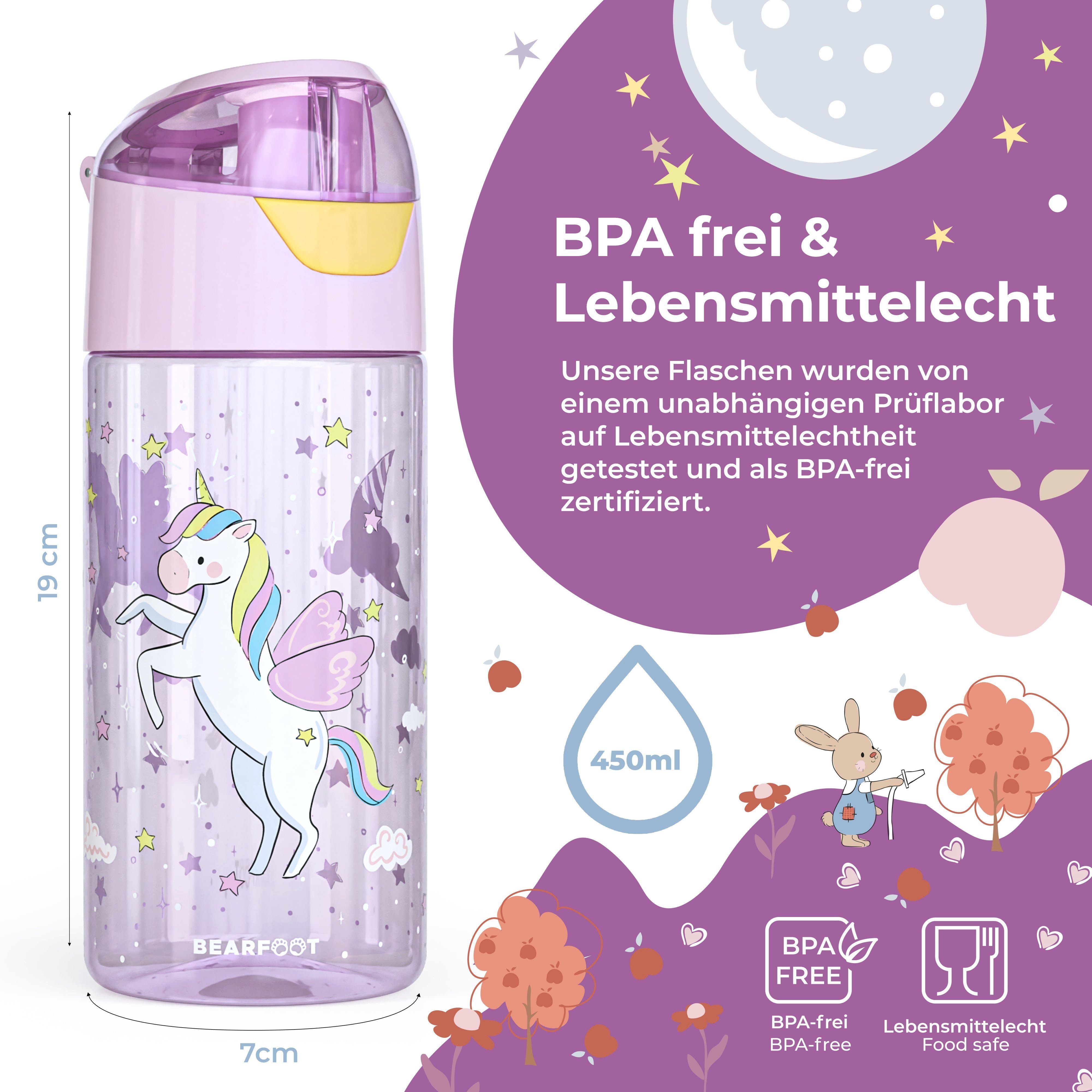 BEARFOOT Trinkflasche Trinkflasche Kinder, leichte Wasserflasche - Einhorn