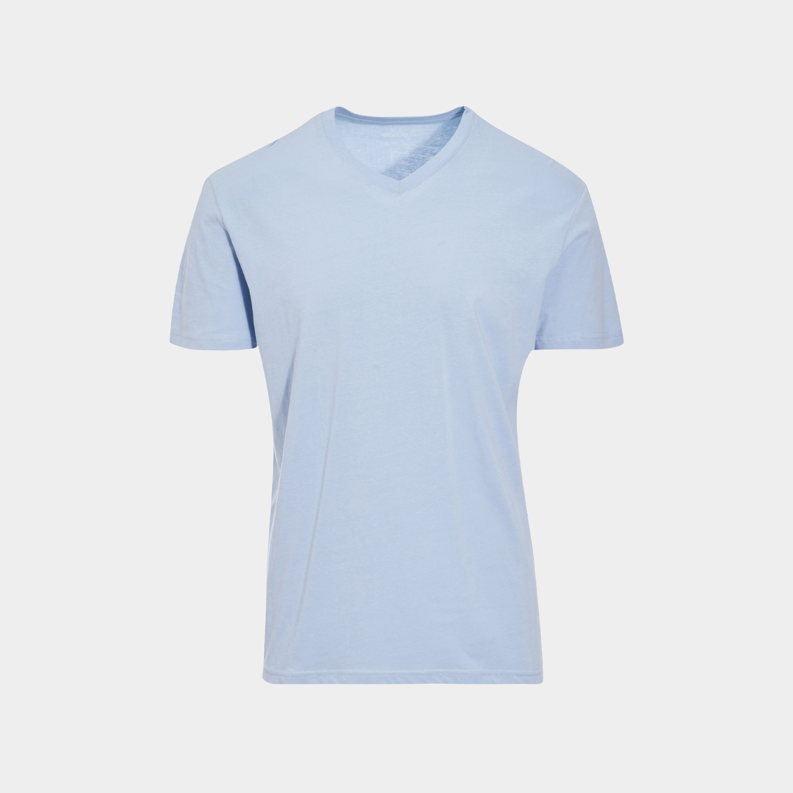 T-shirt manches courtes coton col V bleu ciel homme | La Halle