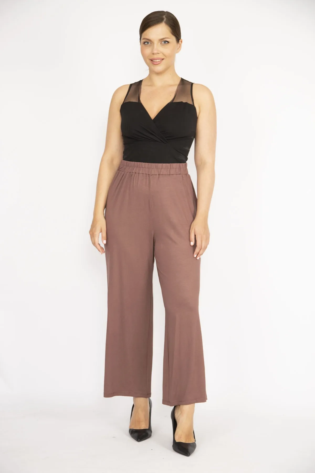 Şans  Damen-Trainingshose in Milchkaffee, große Größe, hohe Taille, 65n36499