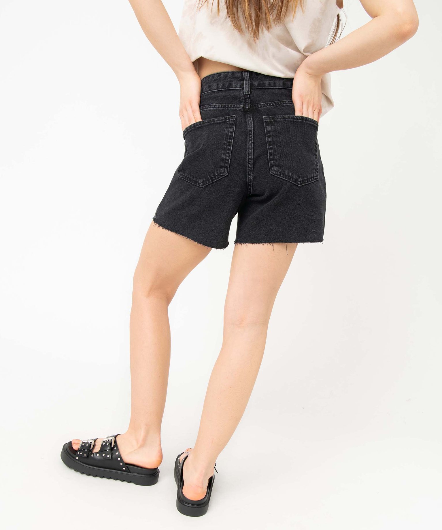 Short en jean femme taille haute à bords francs noir | GEMO