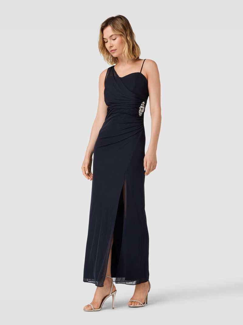 Abendkleid mit Spaghettiträger in marineblau meliert
