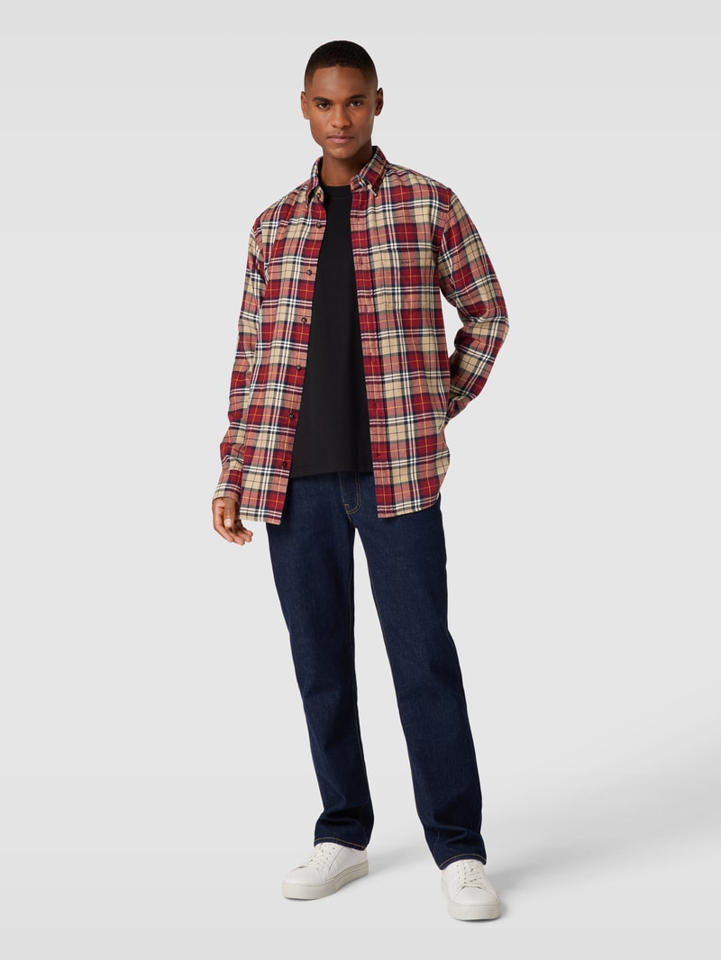 Regular Fit Freizeithemd mit Tartan-Karo in bordeaux rot