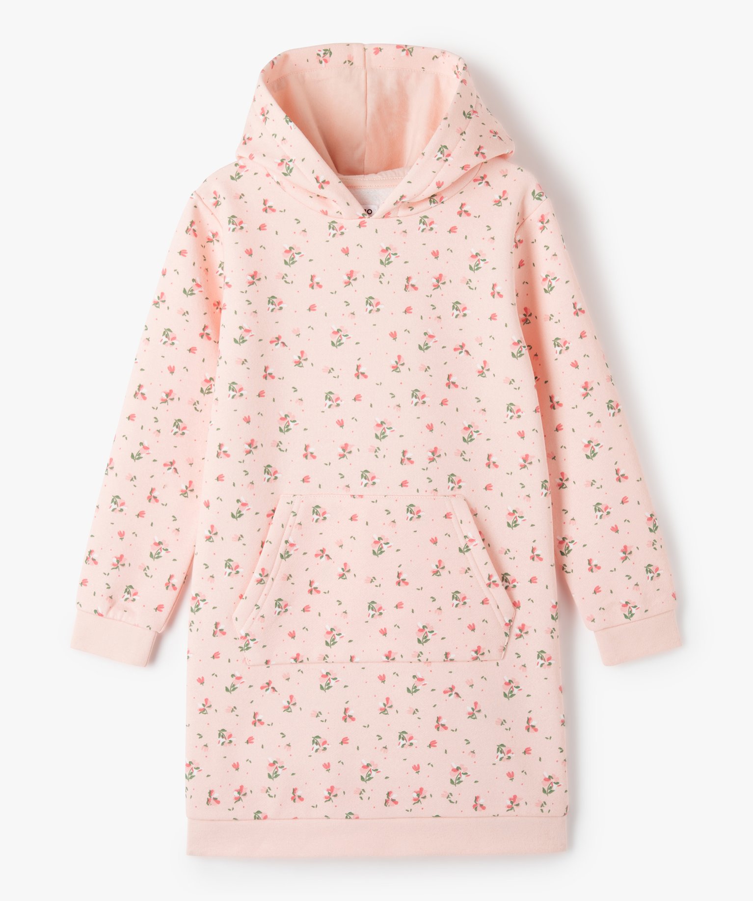 Robe sweat à capuche fille à motifs fleuris rose | GEMO