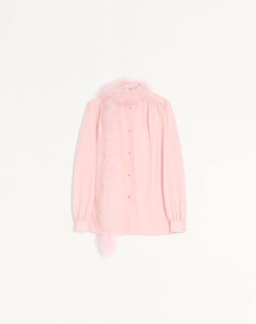 Camisa de crepe de chine com penas