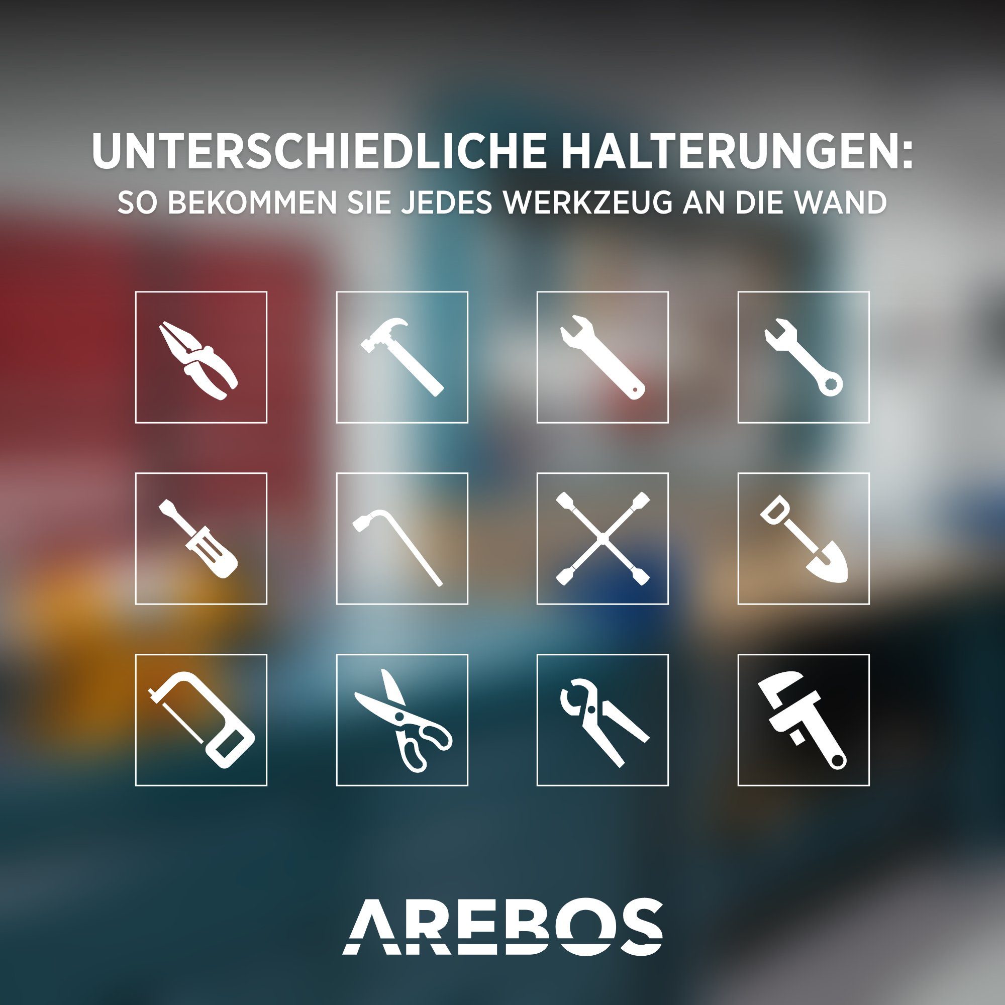 Arebos Lochwand Werkzeugwand dreiteilig, 17-teiliges Hakenset Rot/Blau, 3 Stk., mit 17 Haken, (Set)