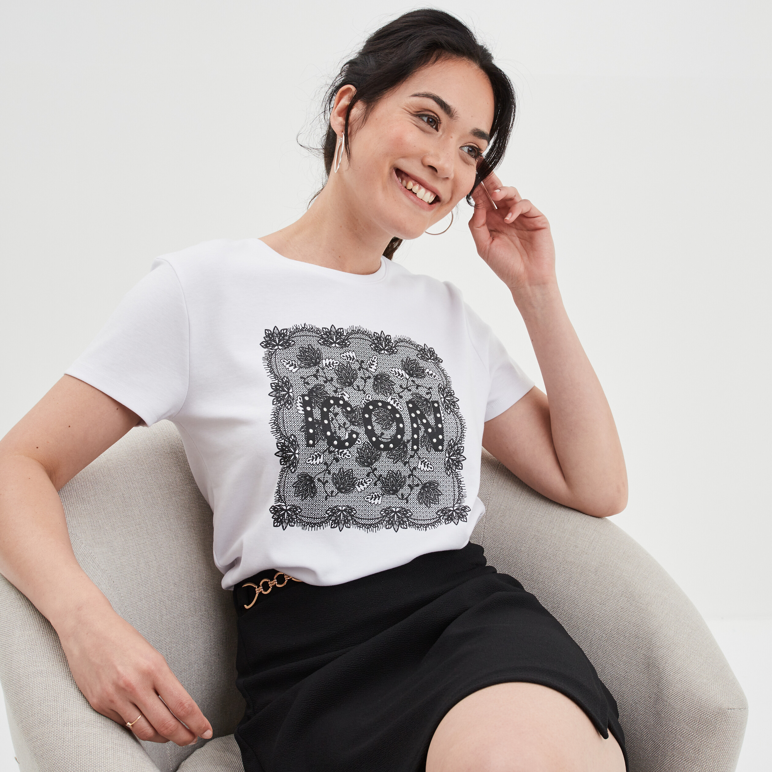 T-shirt ajusté à strass Mosquitos blanc femme | La Halle