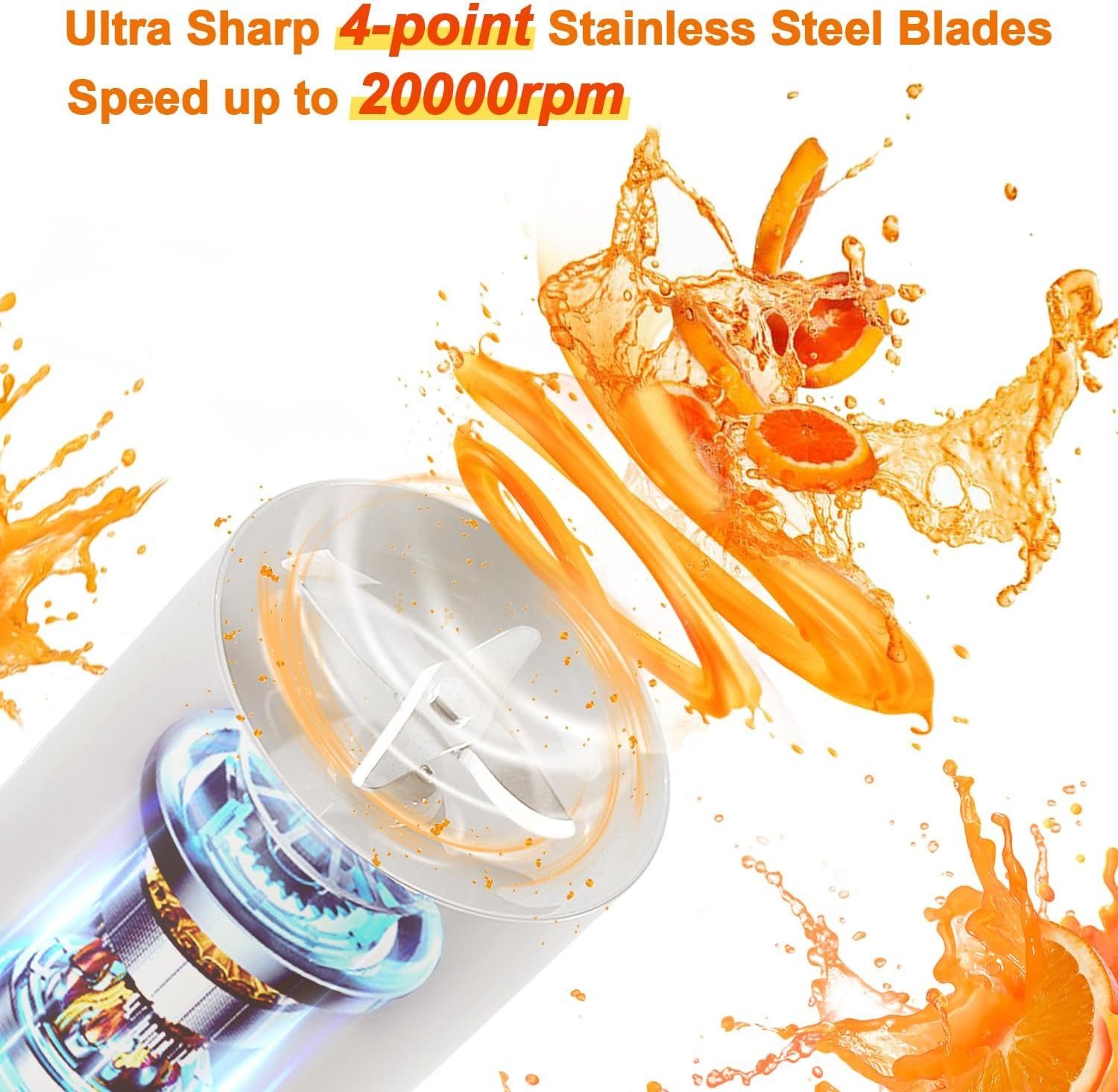 Blusmart Akku-Smoothie-Maker 420ml Mini-Mixer, frischer Saft, kleiner Mixer USB, Doppelklicken Sie, um den tragbaren kleinen Saftbecher zu öffnen