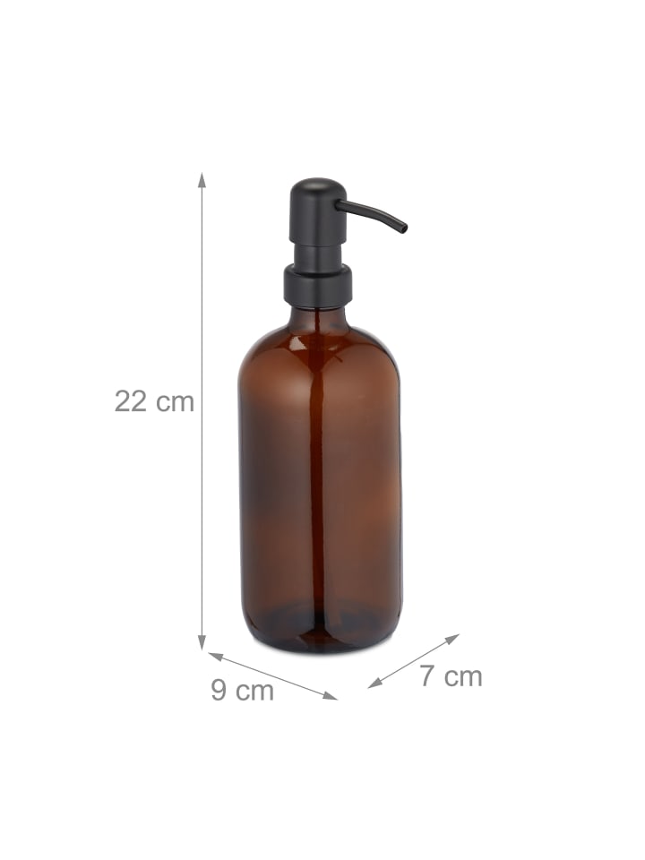 relaxdays 2 x Glas Seifenspender in Braun - 500 ml günstig kaufen onesize