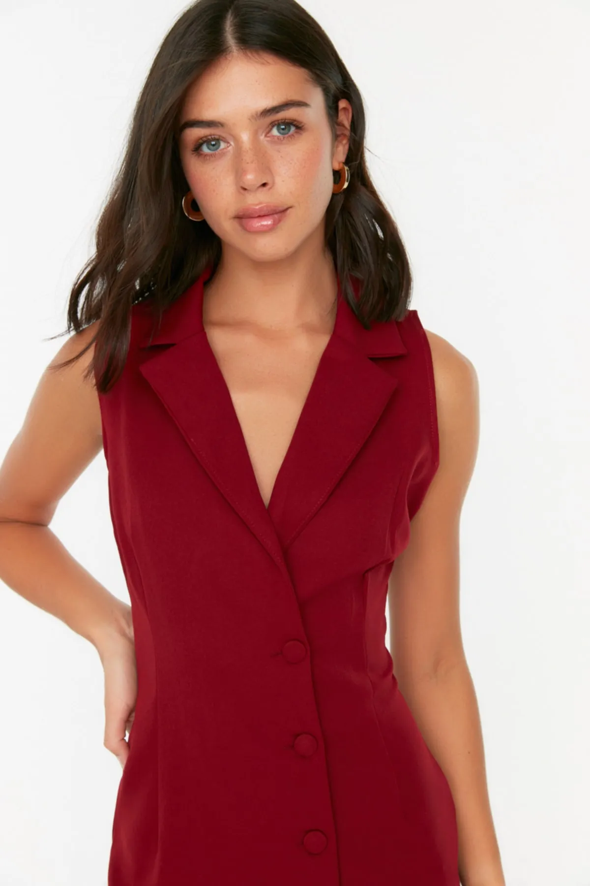 Trendyol Collection  Pflaumenfarbenes, gewebtes Kleid mit Knöpfen und Details TWOSS19AP0280