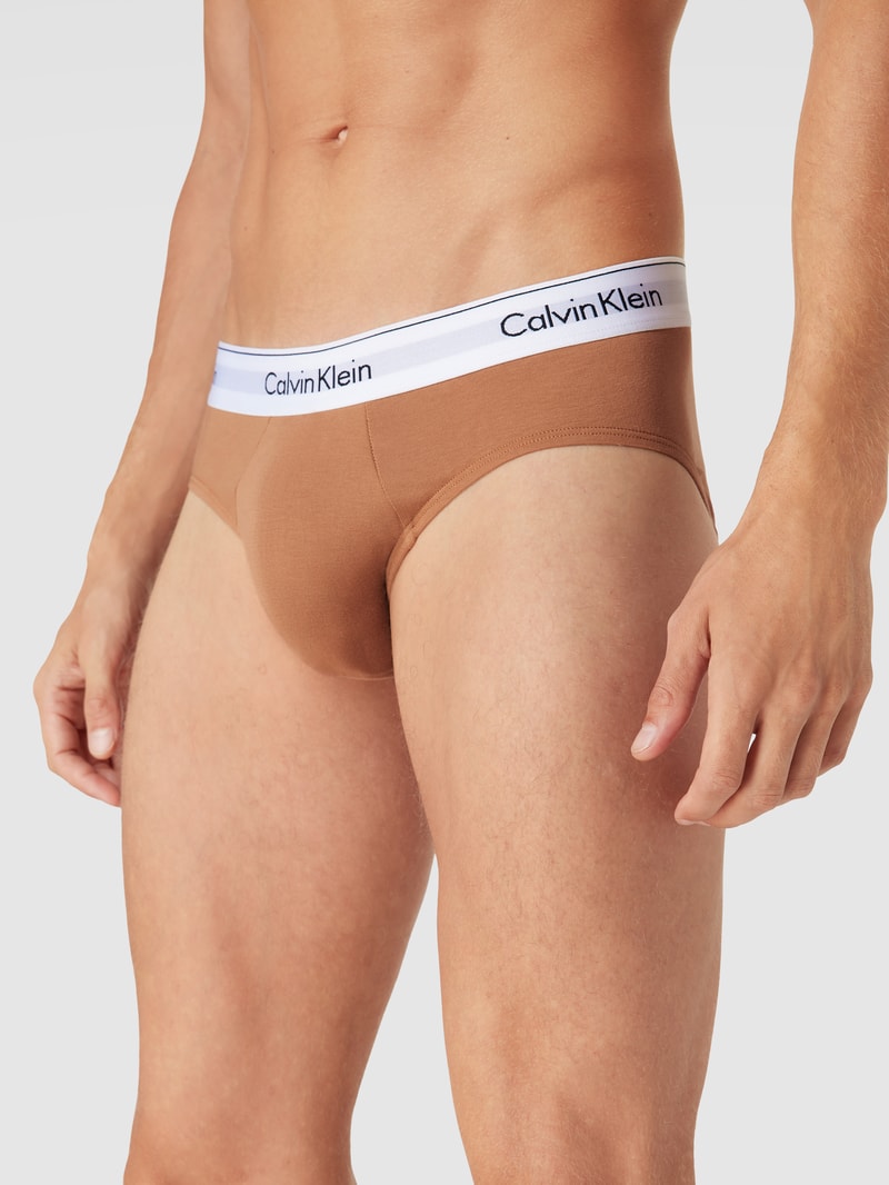 Slip mit Logo-Bund im 3er-Pack Modell 'HIP BRIEF' in dunkelbraun