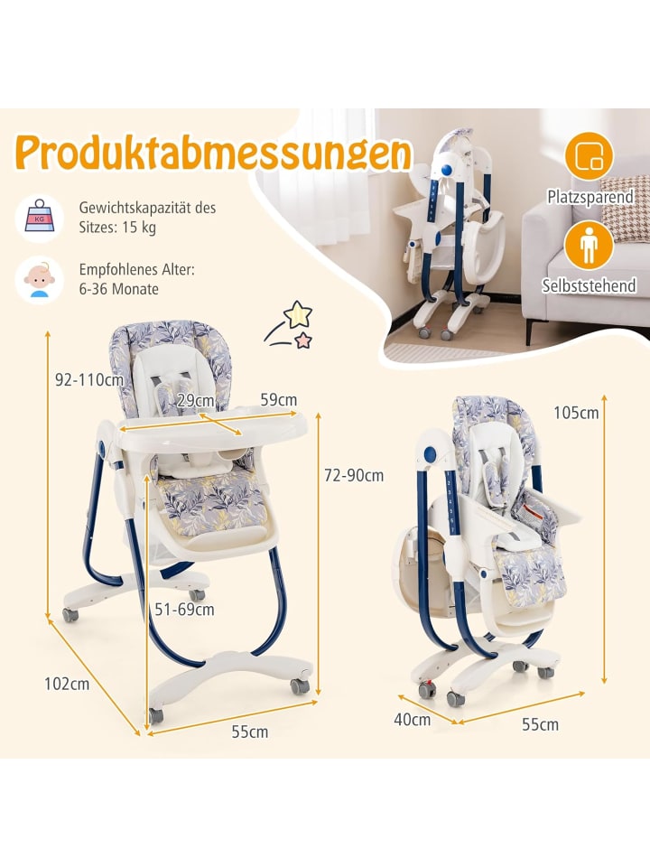 COSTWAY Hochstuhl für 6-36 Monate in Blau günstig kaufen onesize