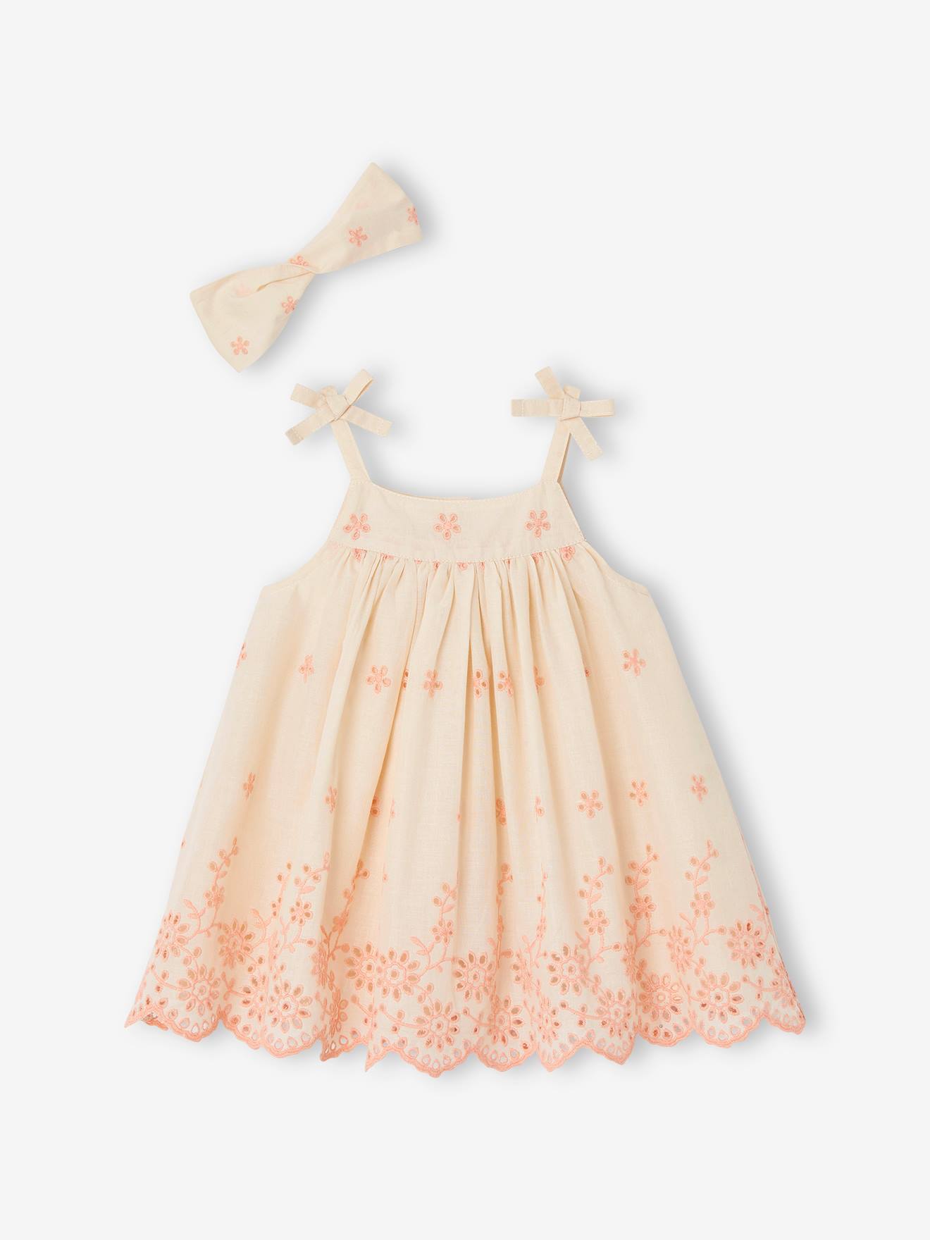 Vertbaudet Mädchen Baby-Set: Kleid & Haarband - wollweiß