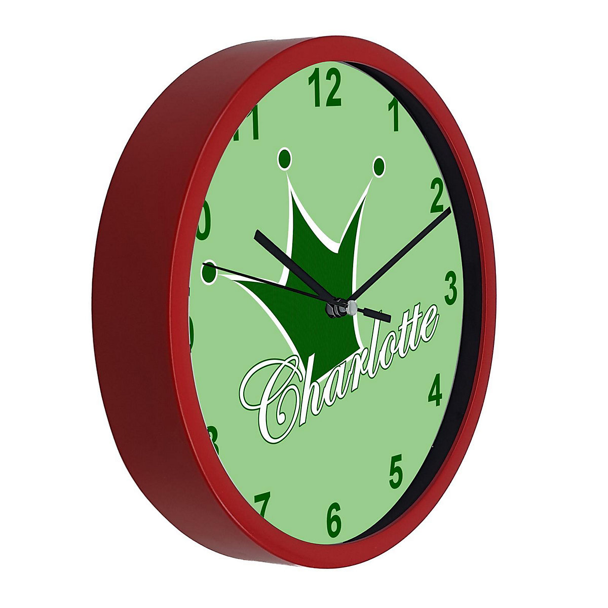 Kinder Wanduhr personalisiert mit Name Krone grün