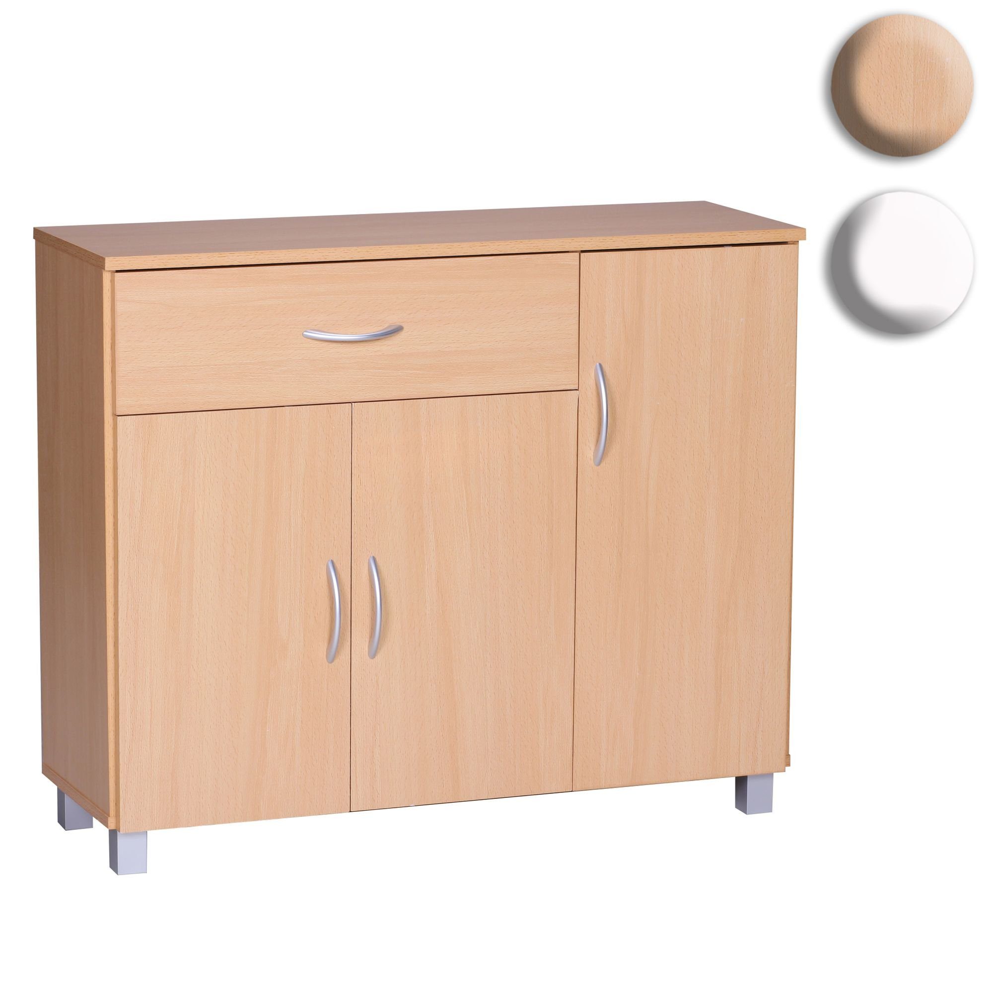 FINEBUY Sideboard SuVa1591_1 (SETE Weiß mit 1 Schublade & 3 Türen 90x75x30 cm), Design Kommode Anrichte Flur-Schrank mit Griffen