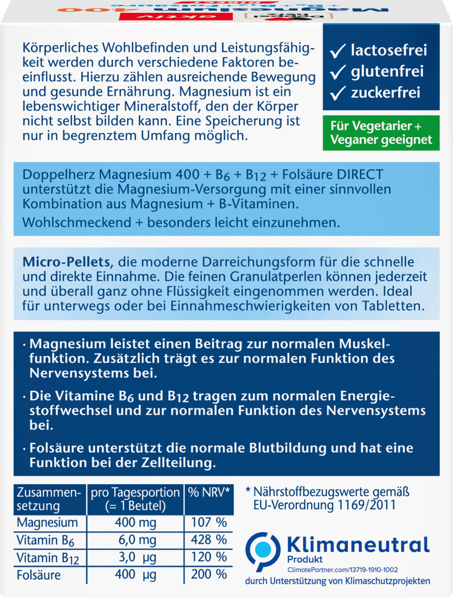 Magnesium 400 + Vitamine B6 + B12 + Folsäure Direktgranulat 20 St., 24 g