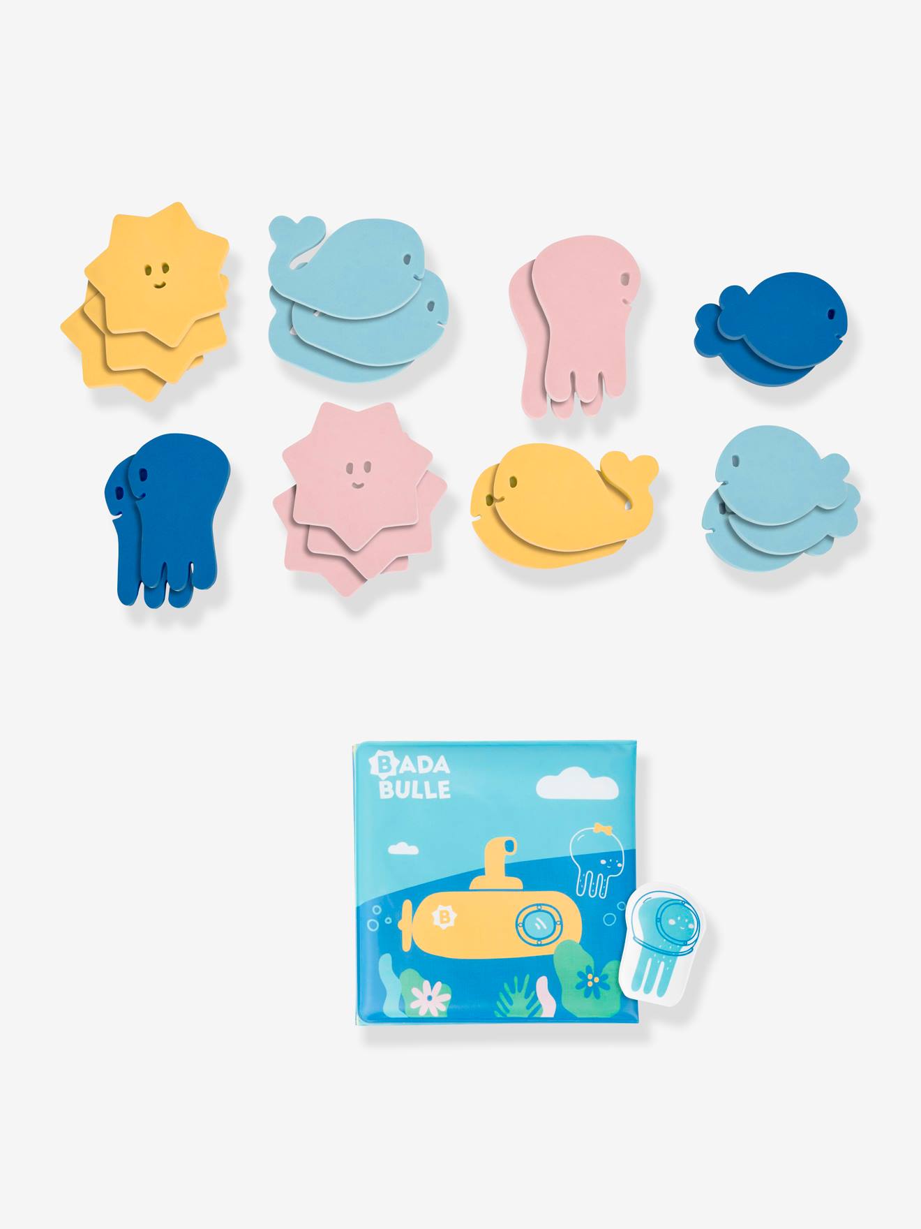 Livre + marionnette + stickers de bain en mousse BADABULLE multicolore