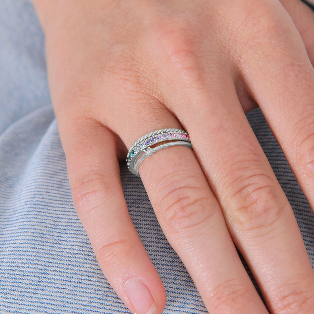 Elli Elli Bague Femmes Set Multi-Color étincelant avec cristaux Multicolore en argent  Bague