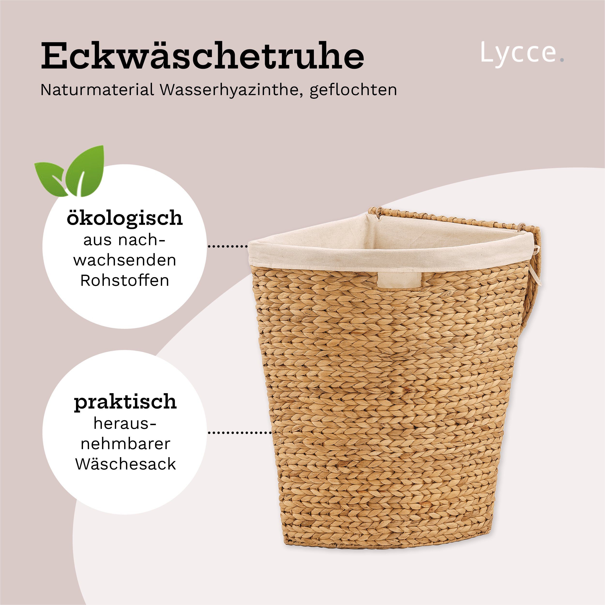 animal-design Wäschekorb, Eckwäschekorb mit Deckel und Stoffeinsatz, Wasserhyazinthe natur