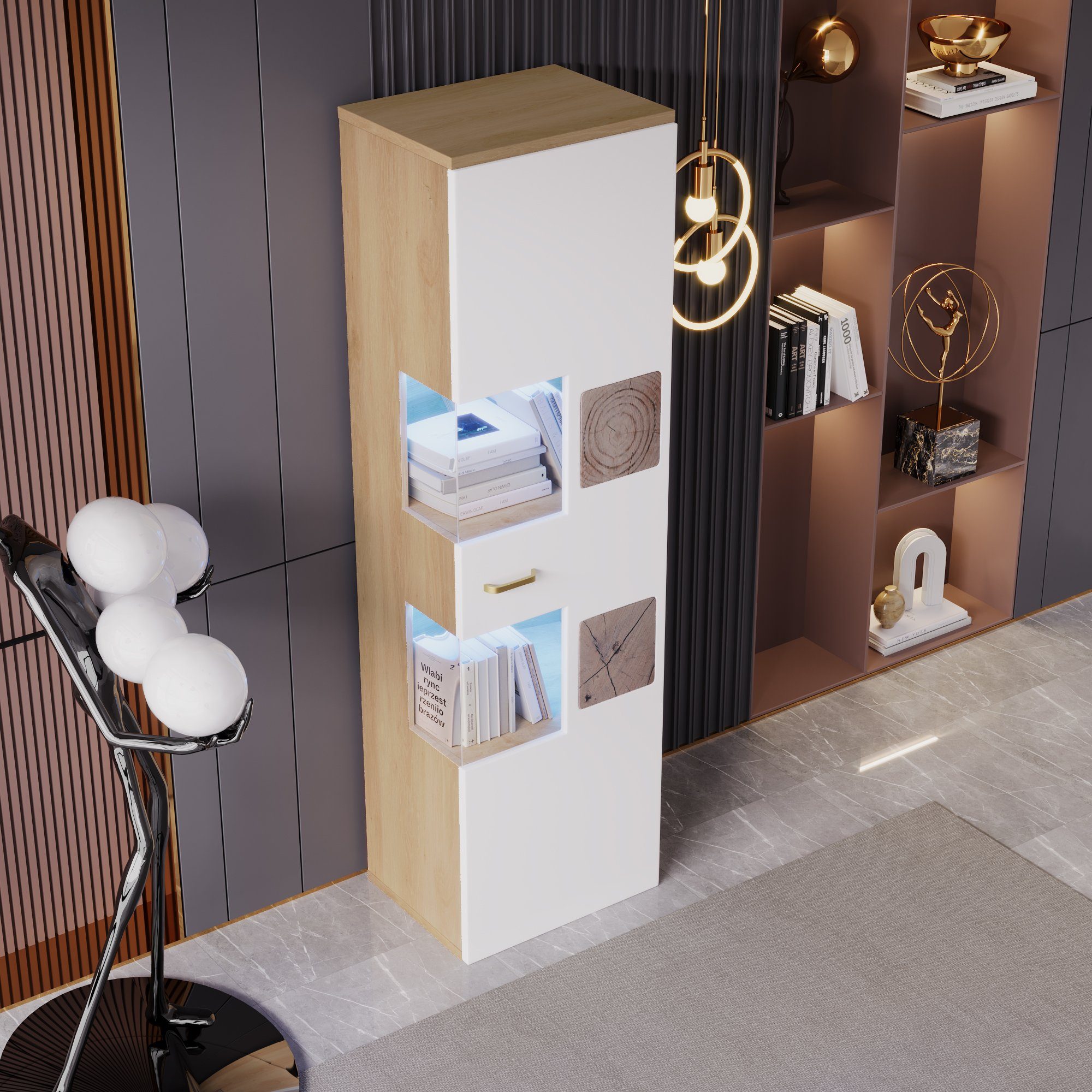 REDOM Vitrine (155 x 52 x 40 cm) Ausreichend Stauraum, mit LED-Beleuchtung