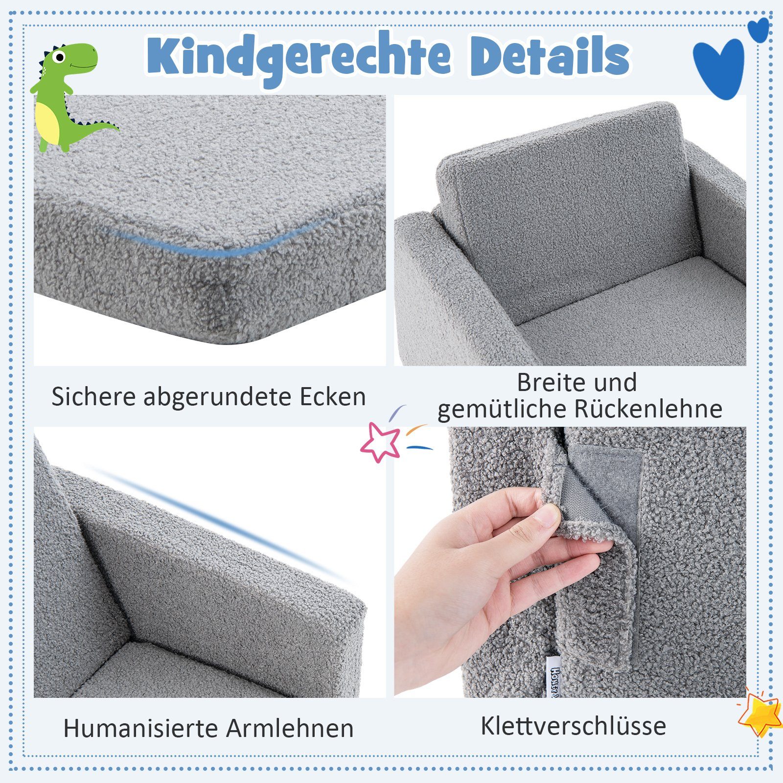 COSTWAY Kindersofa 2 in 1 Schlafsofa, klappbar, 60 x 43 x 40cm