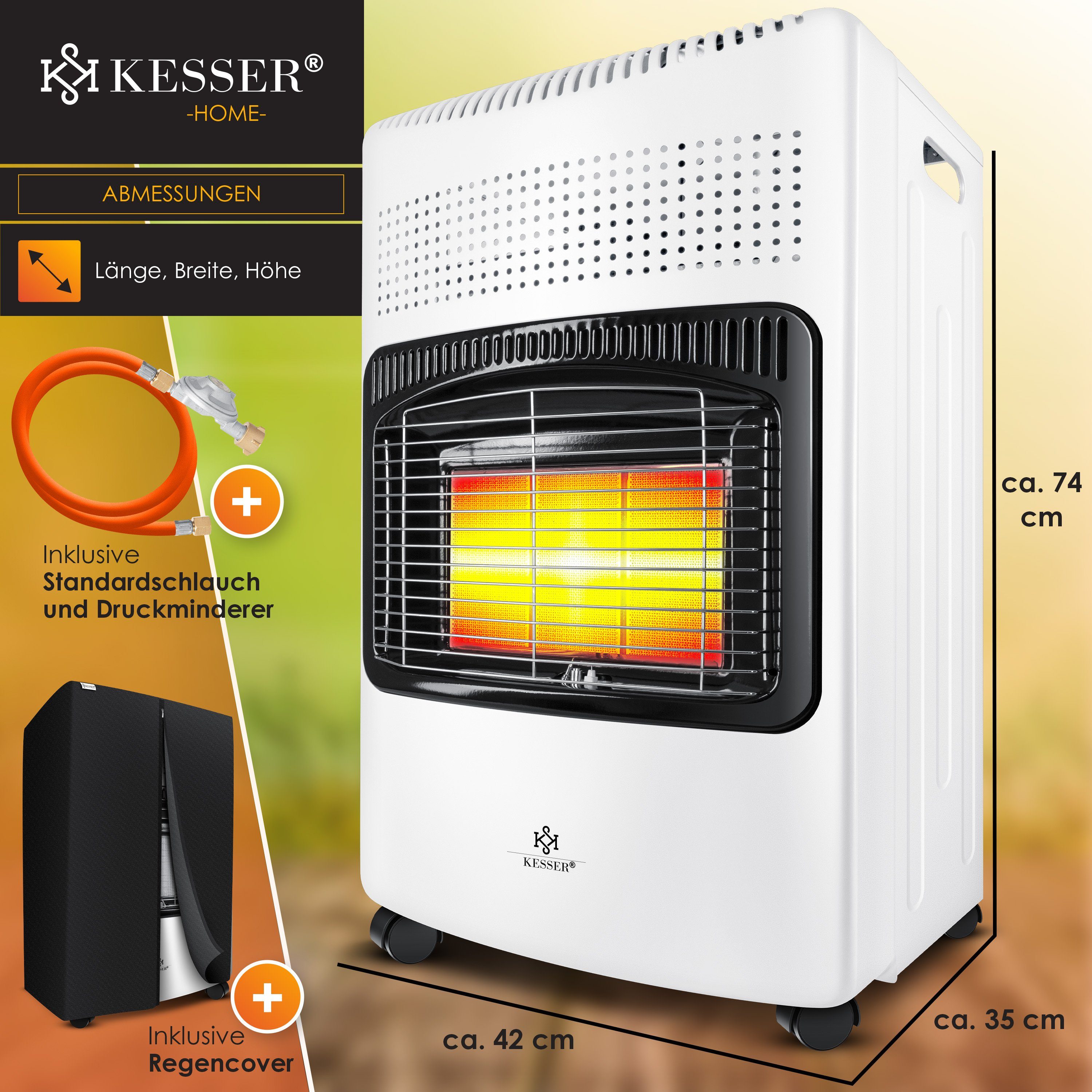 KESSER Wärmewelle, 4200 W, 4200W Keramik Gasheizer Heizstrahler inkl. Gasdruckregler Gasschlauch
