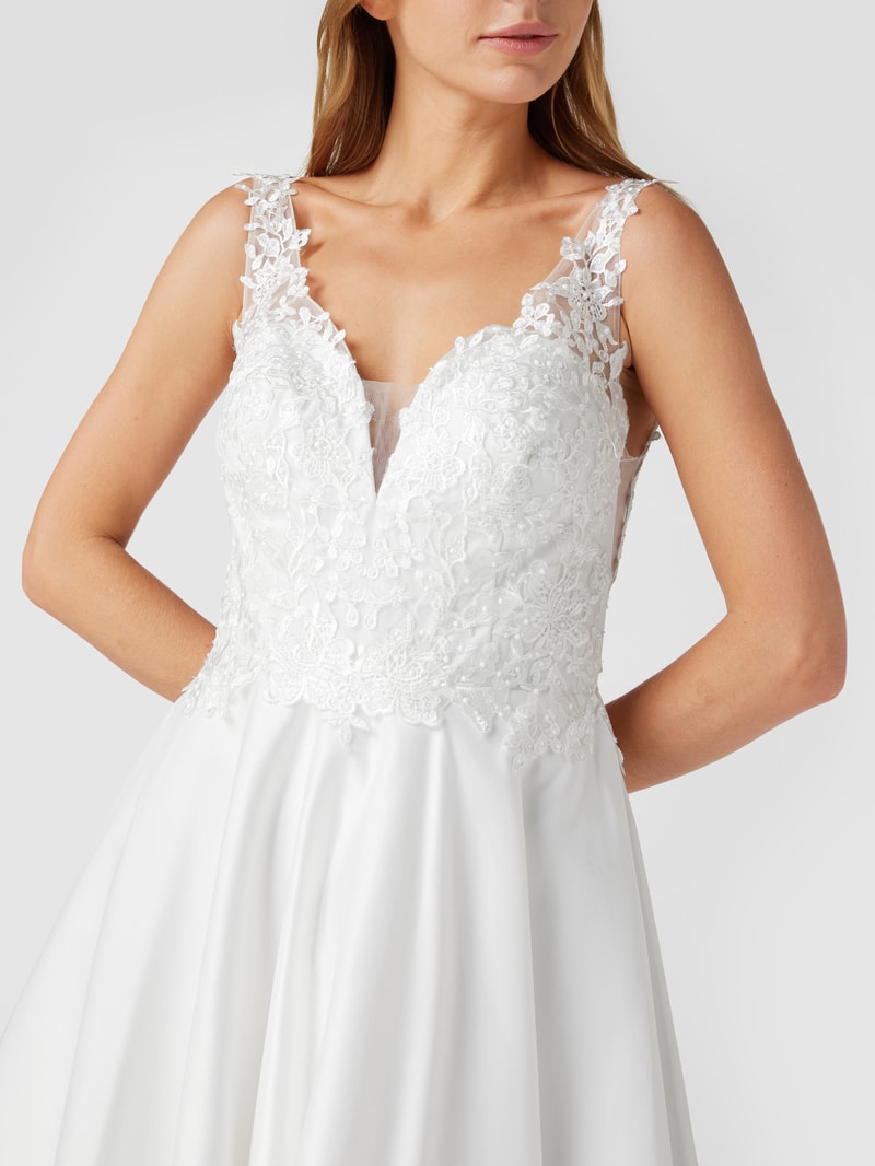 Cocktailkleid mit floralen Stickereien in offwhite