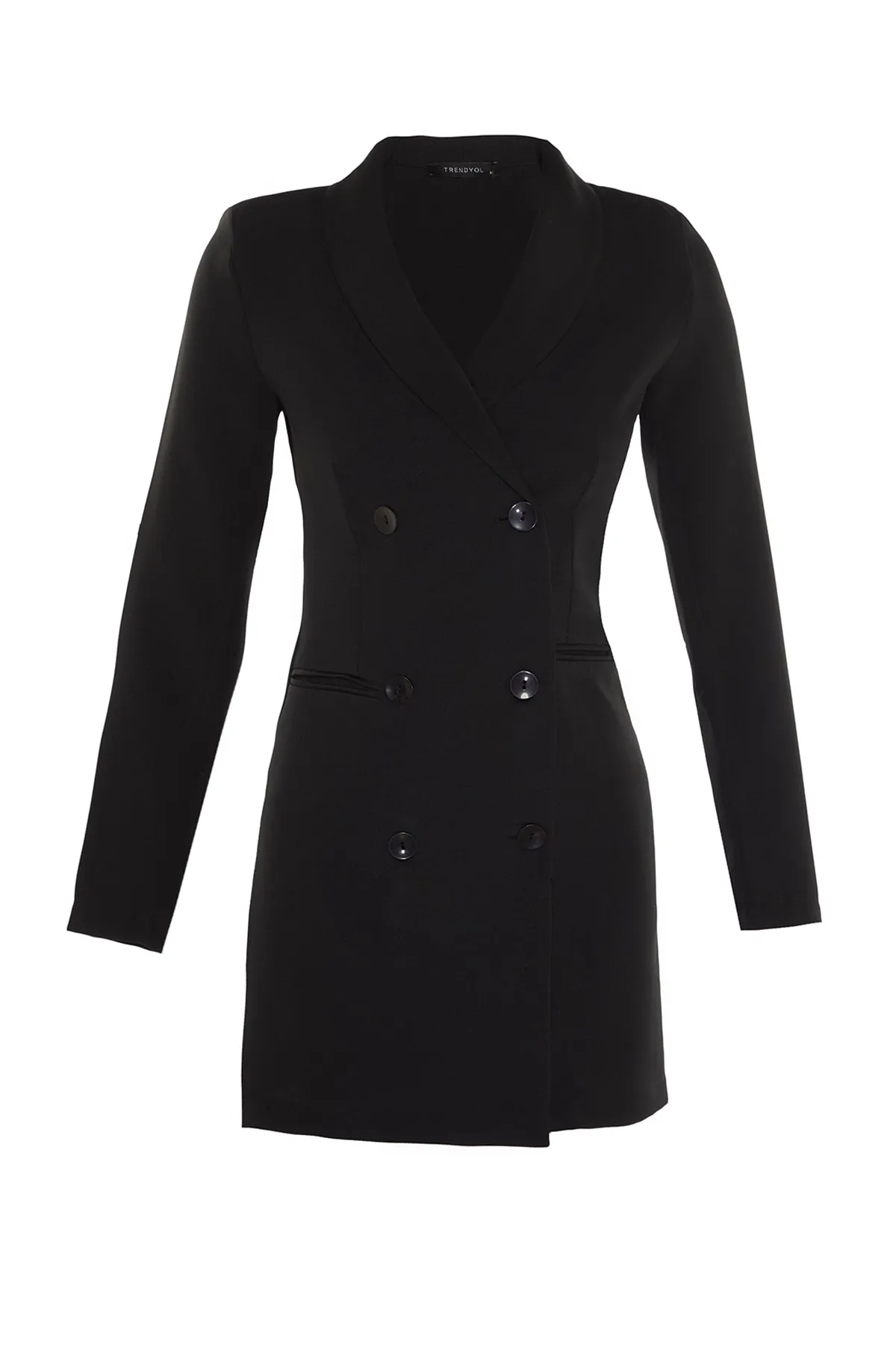 Trendyol Collection  Schwarzes, gewebtes Mini-Jackenkleid mit Knopfdetail und Details TWOAW23EL00291