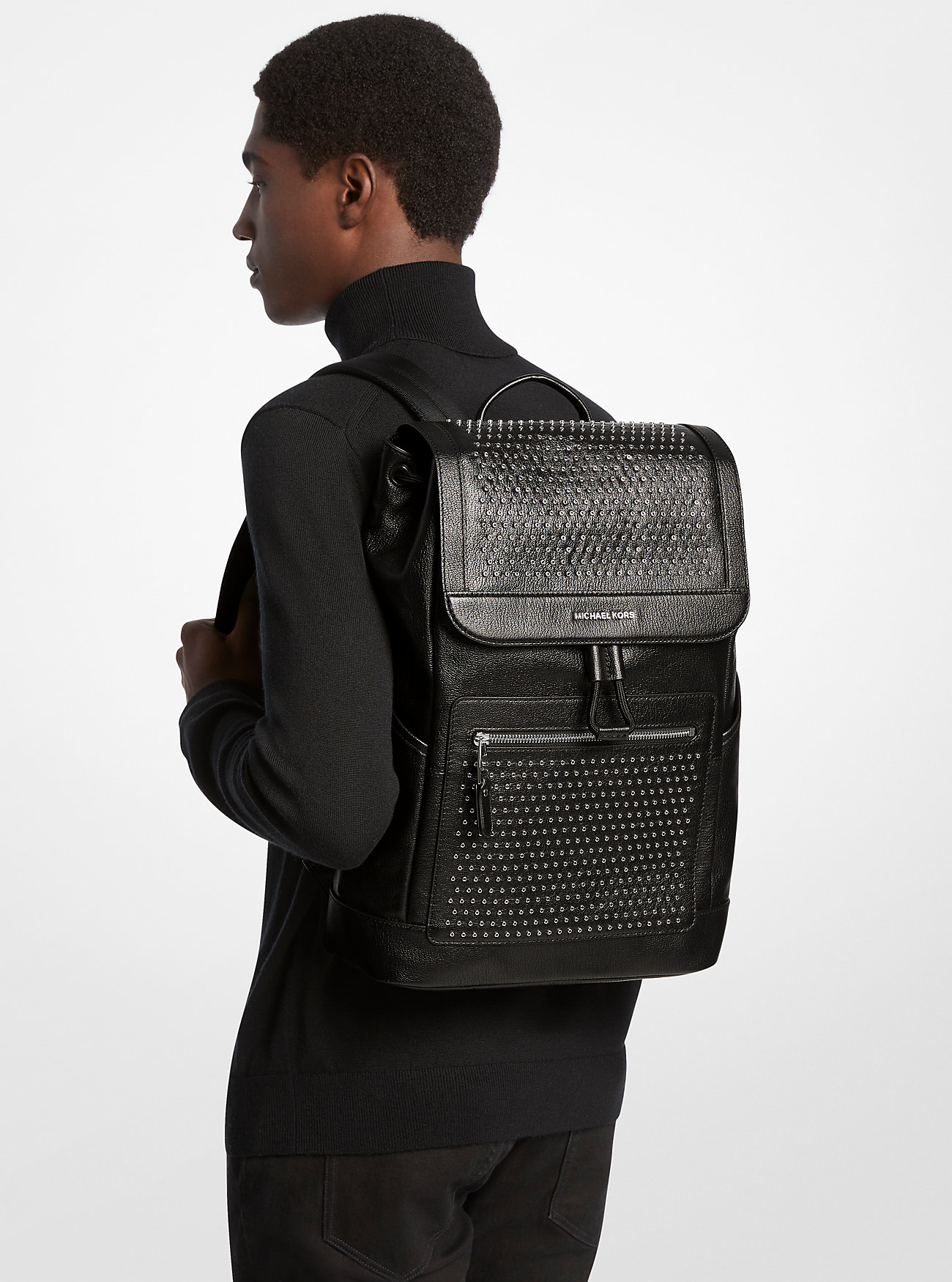 Plecak Hudson Medium ze skóry z oczkami – CZARNY