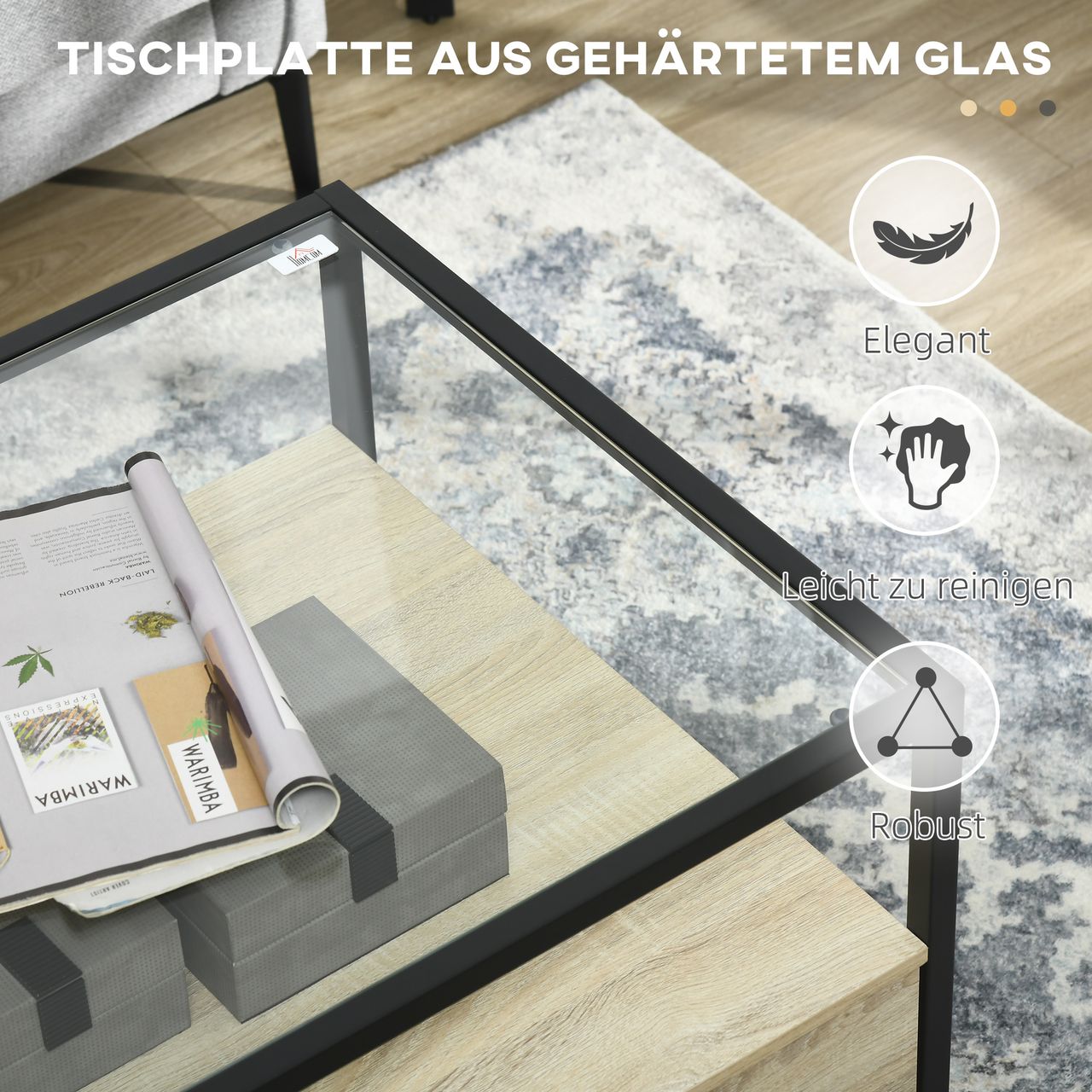 HOMCOM Couchtisch, Beistelltisch mit Schublade, Kaffeetisch mit Stauraum Eiche