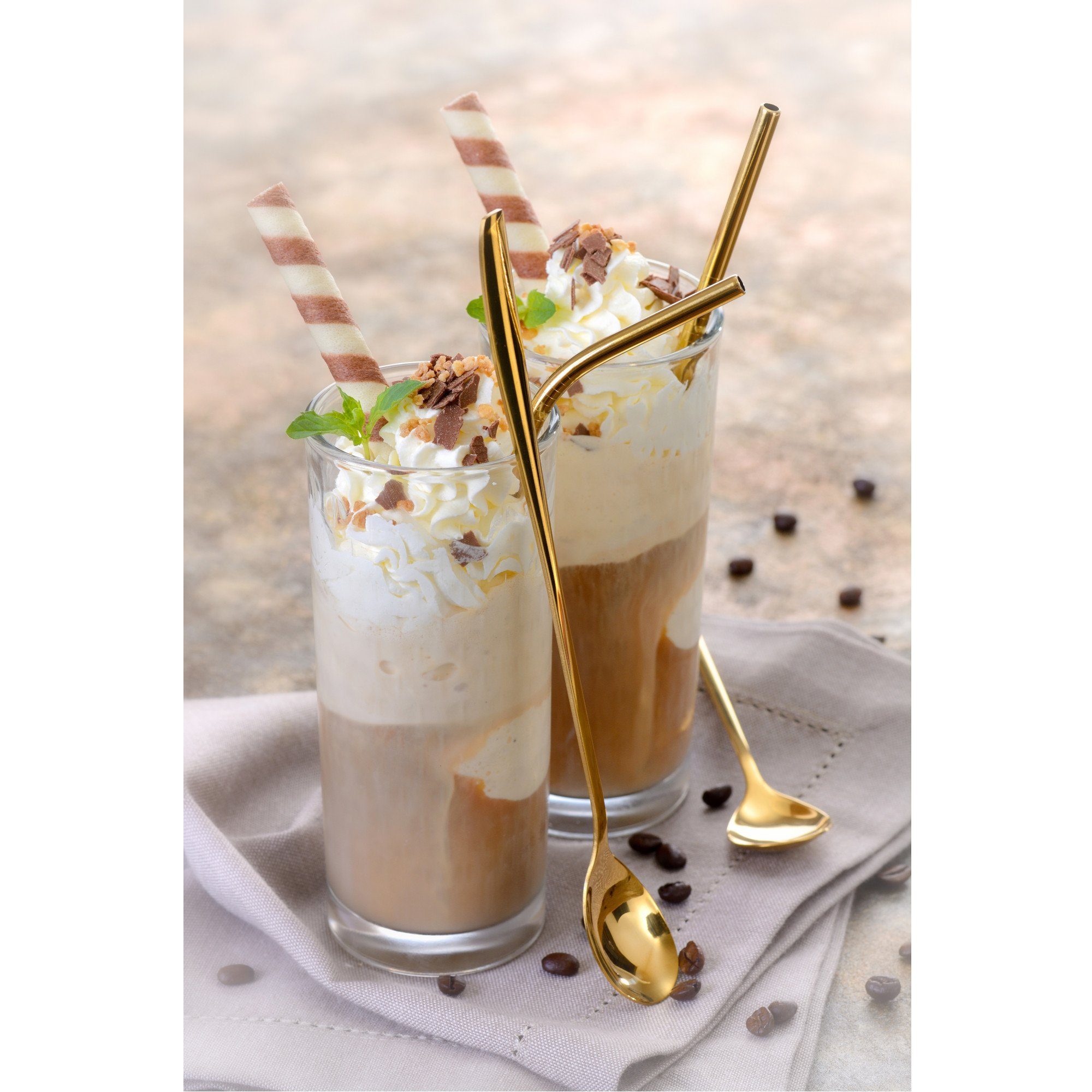 GRÄWE Latte-Macchiato-Löffel GRÄWE Trinkhalm-Set 14-tlg., Edelstahl, gold