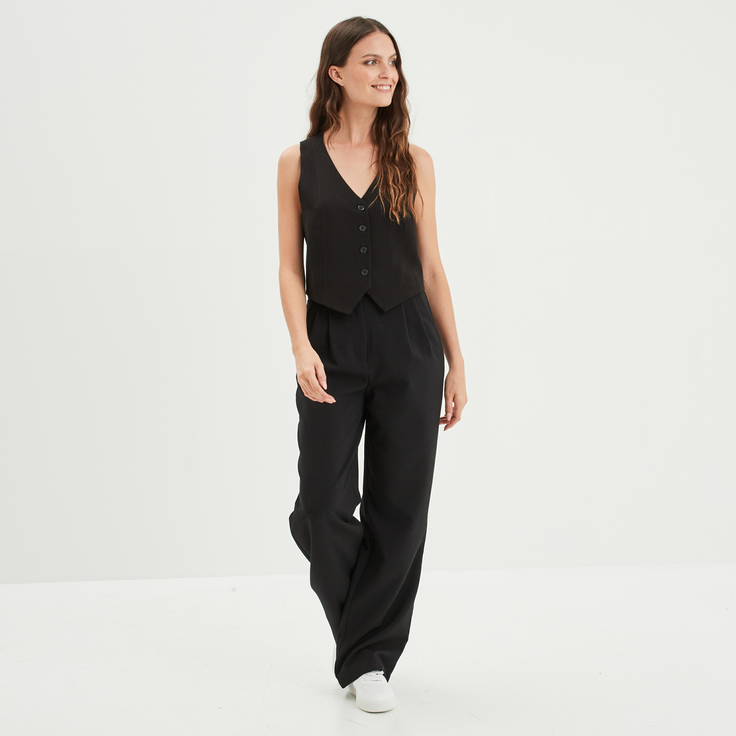 Veston sans manches boutonné noir femme | La Halle