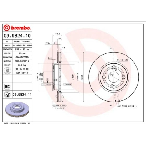 09.9824.11 BREMSSCHEIBE BREMBO VA  VP2 - ATU