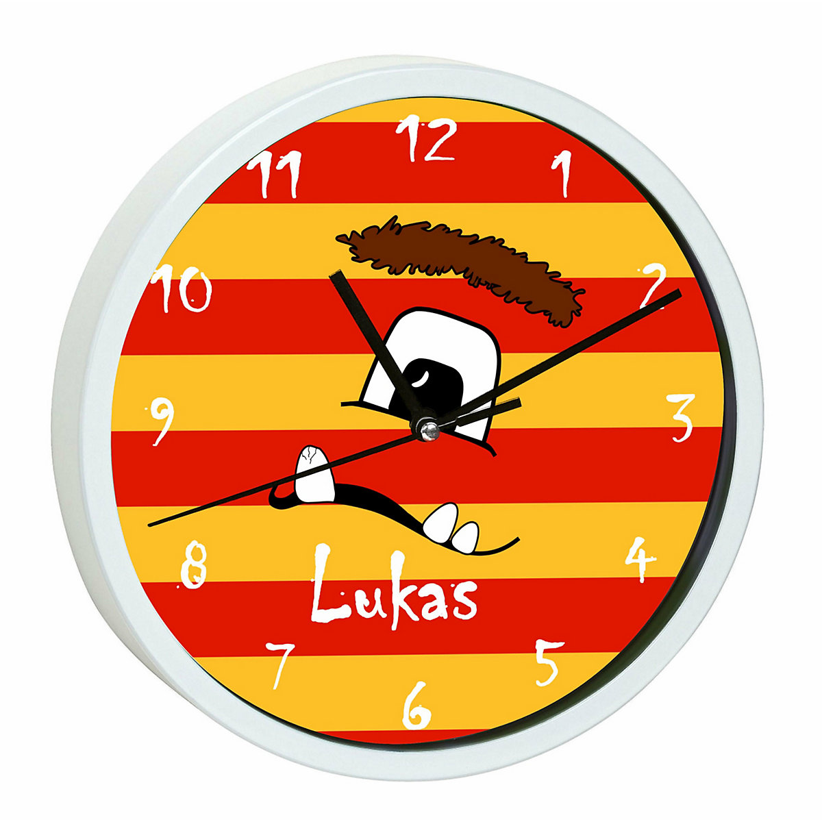 Kinder Wanduhr personalisiert mit Name Monster Streifen rot gelb