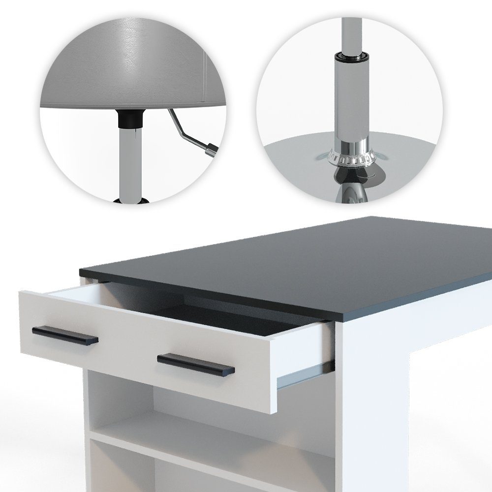 Vicco Bartisch Bartresen Stehtisch Bistrotisch REPOSE Weiß Anthrazit inkl. Hocker