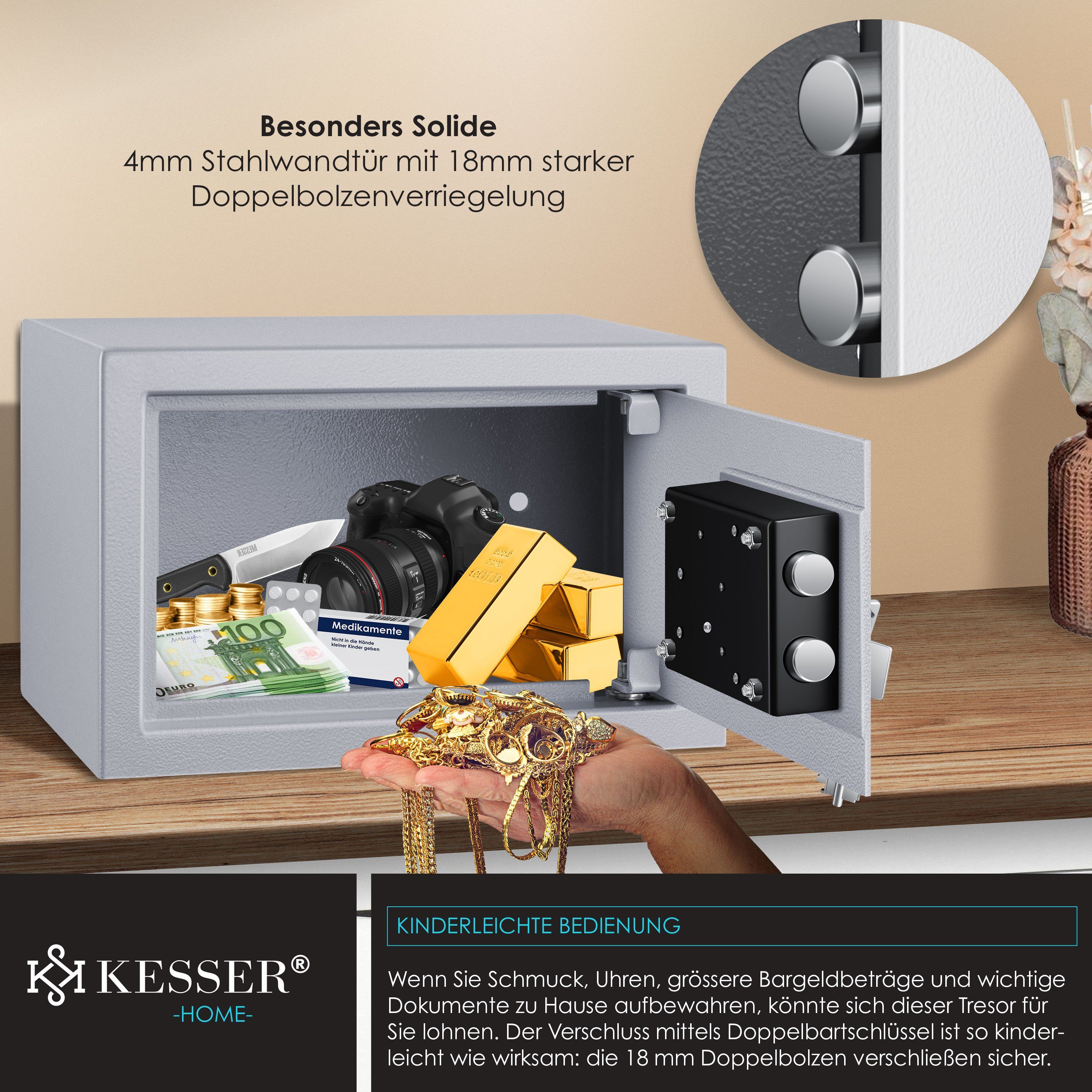 KESSER Tresor, Möbeltresor mit Doppelbartschloss, Safe Tresor Geldschrank