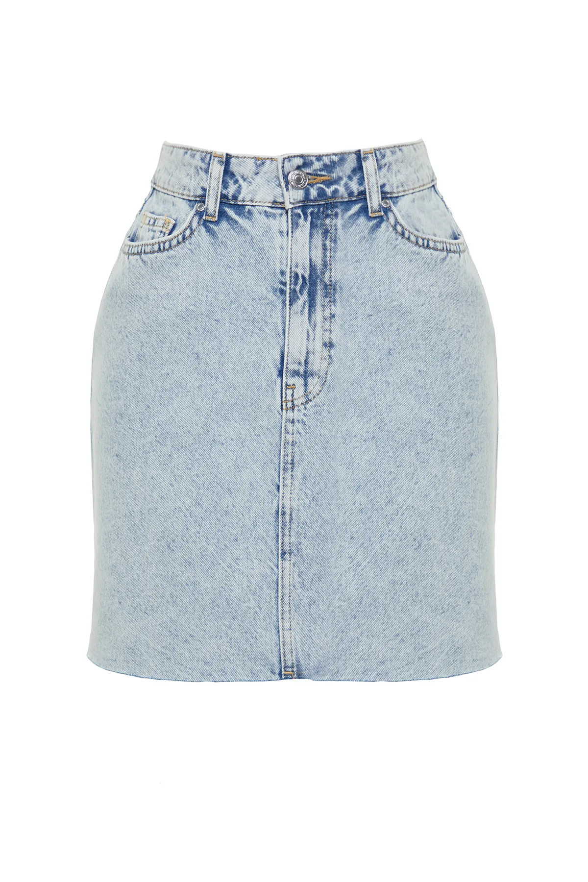 Trendyol Collection  Hellblauer Mini-Jeansrock mit hoher Taille TWOSS24ET00074