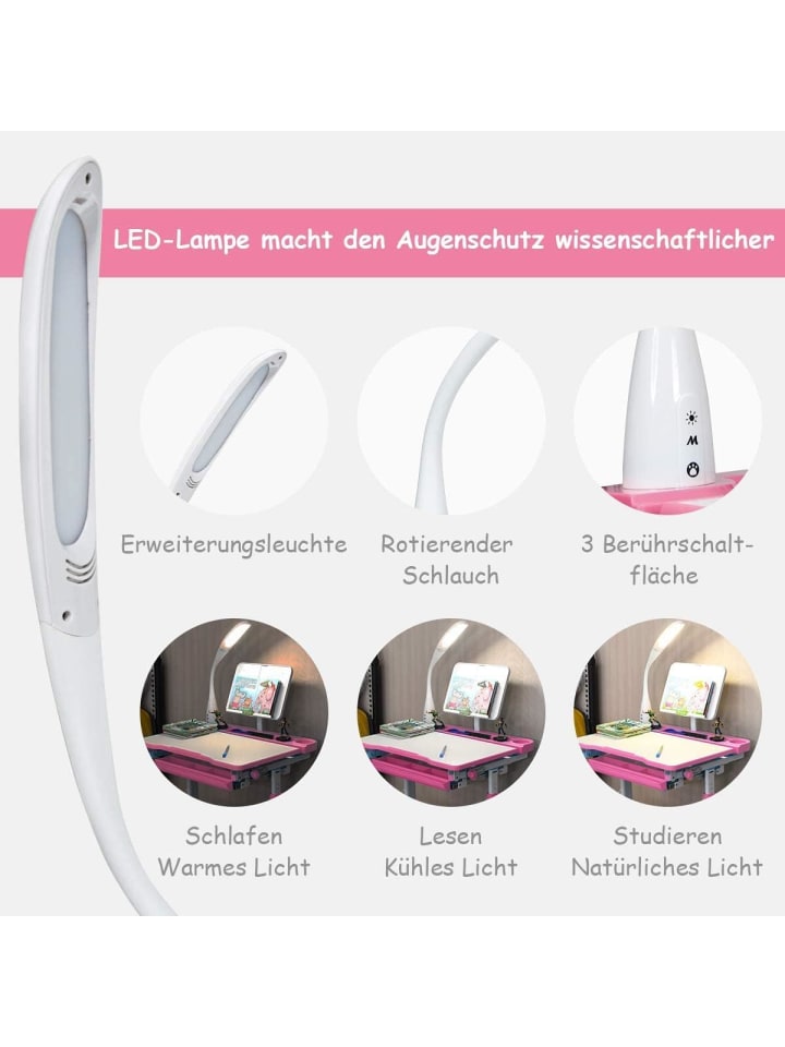 COSTWAY Kinderschreibtisch mit Lampe & Stuhl in Rosa günstig kaufen onesize