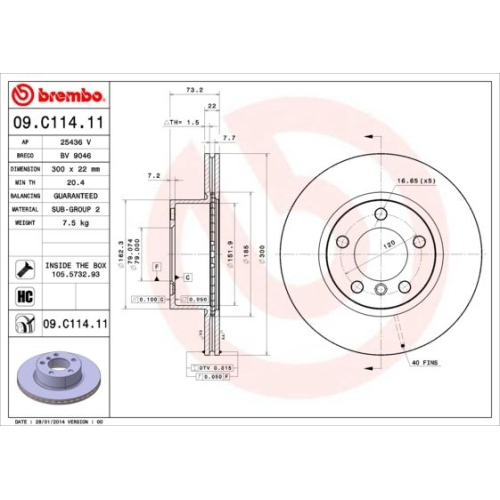 09.C114.11 BREMSSCHEIBE BREMBO VA  VP2 - ATU
