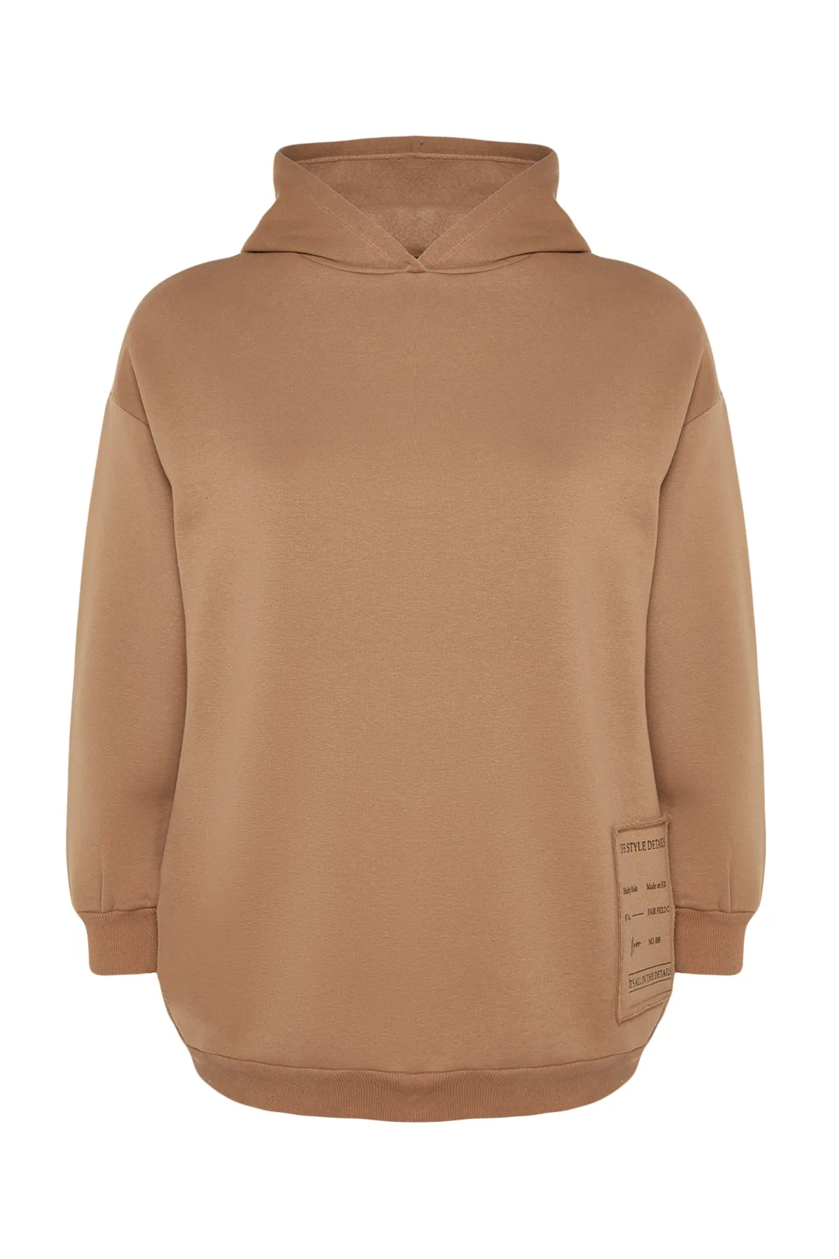 Trendyol Curve  Übergroßes Strick-Sweatshirt mit Stickereidetail in Nerz TBBAW24AO00018