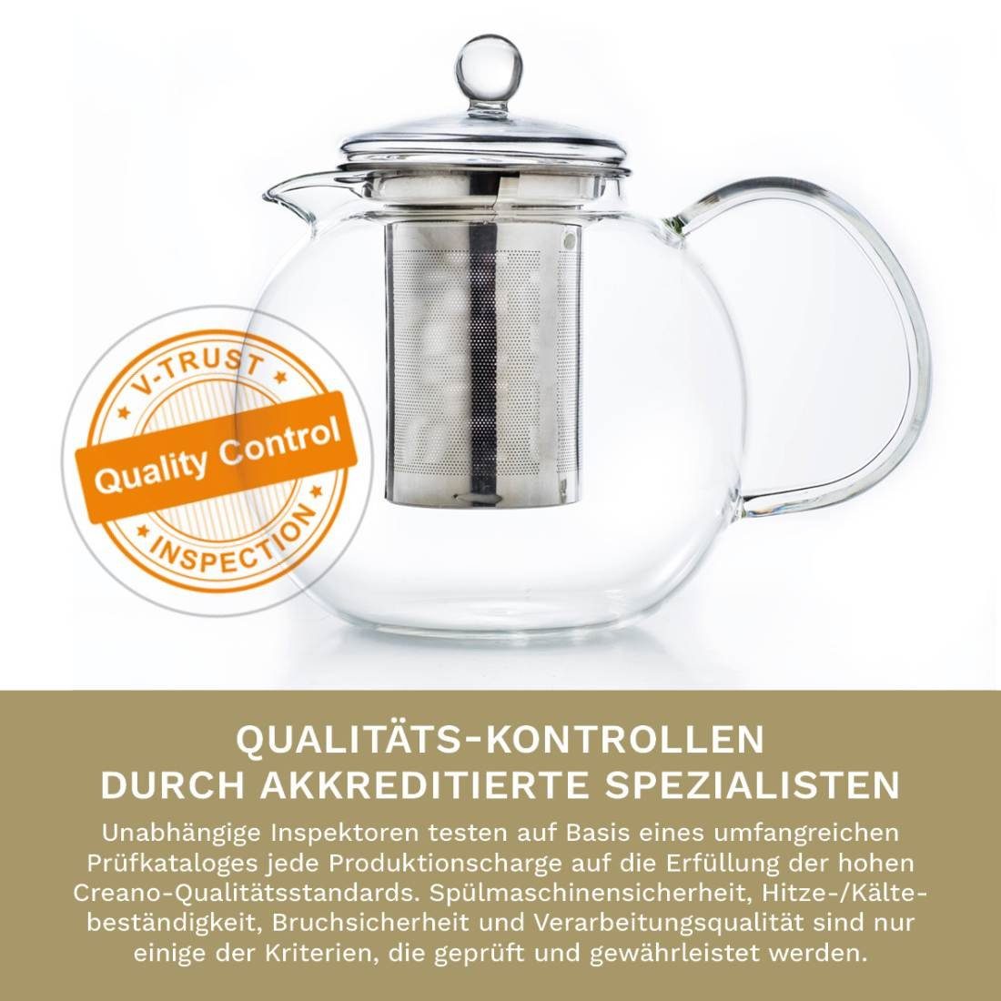 Creano Teekanne Creano Teekanne aus Glas 1,7l, 3-teilige Glasteekanne mit integriertem, tropffrei