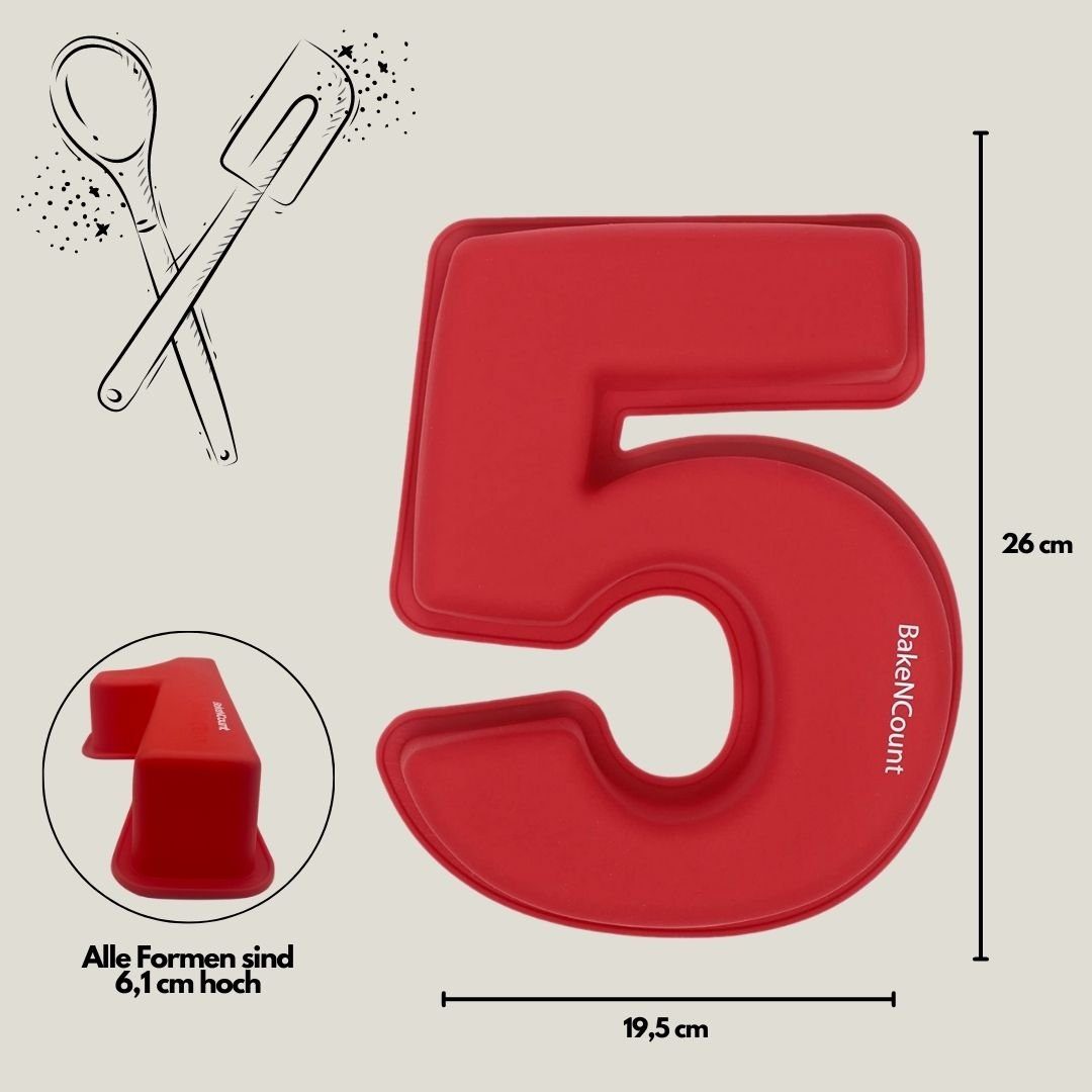 BakeNCount Backform BakeNCount Kuchen Backformen-Set Zahlen, extra Groß, aus Silikon