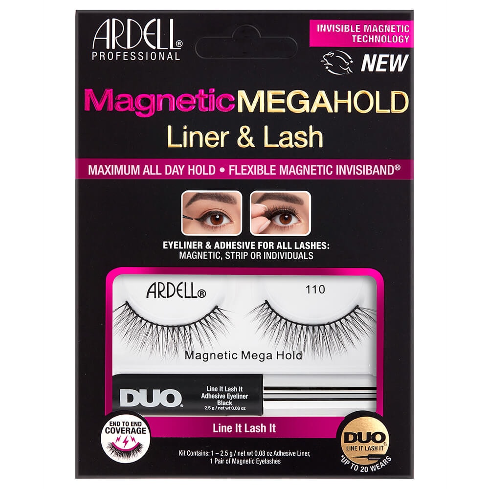 Ardell Faux-Cils Magnétique MegaHold n°110 avec colle/feutre eyeliner Duo 2,5g Faux-Cils Magnétiques en frange réutilisables, avec colle/feutre eyeliner inclus