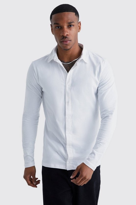 Langarm Muscle Fit Jersey-Hemd