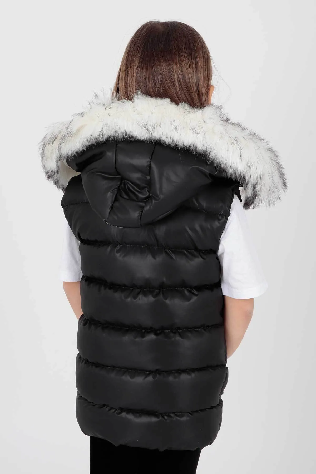AHENGİM  Trend-Fell-Pufferweste für Mädchen mit Kapuze Ak215657