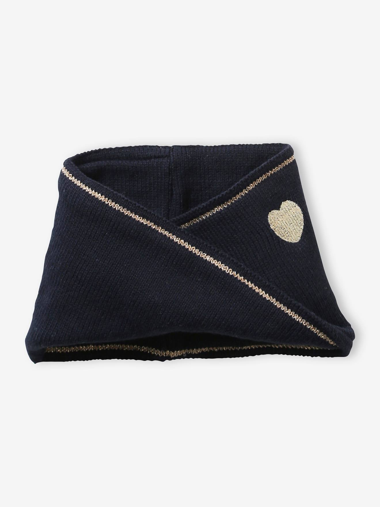 Ensemble en maille jacquard bonnet + snood + moufles bébé fille marine