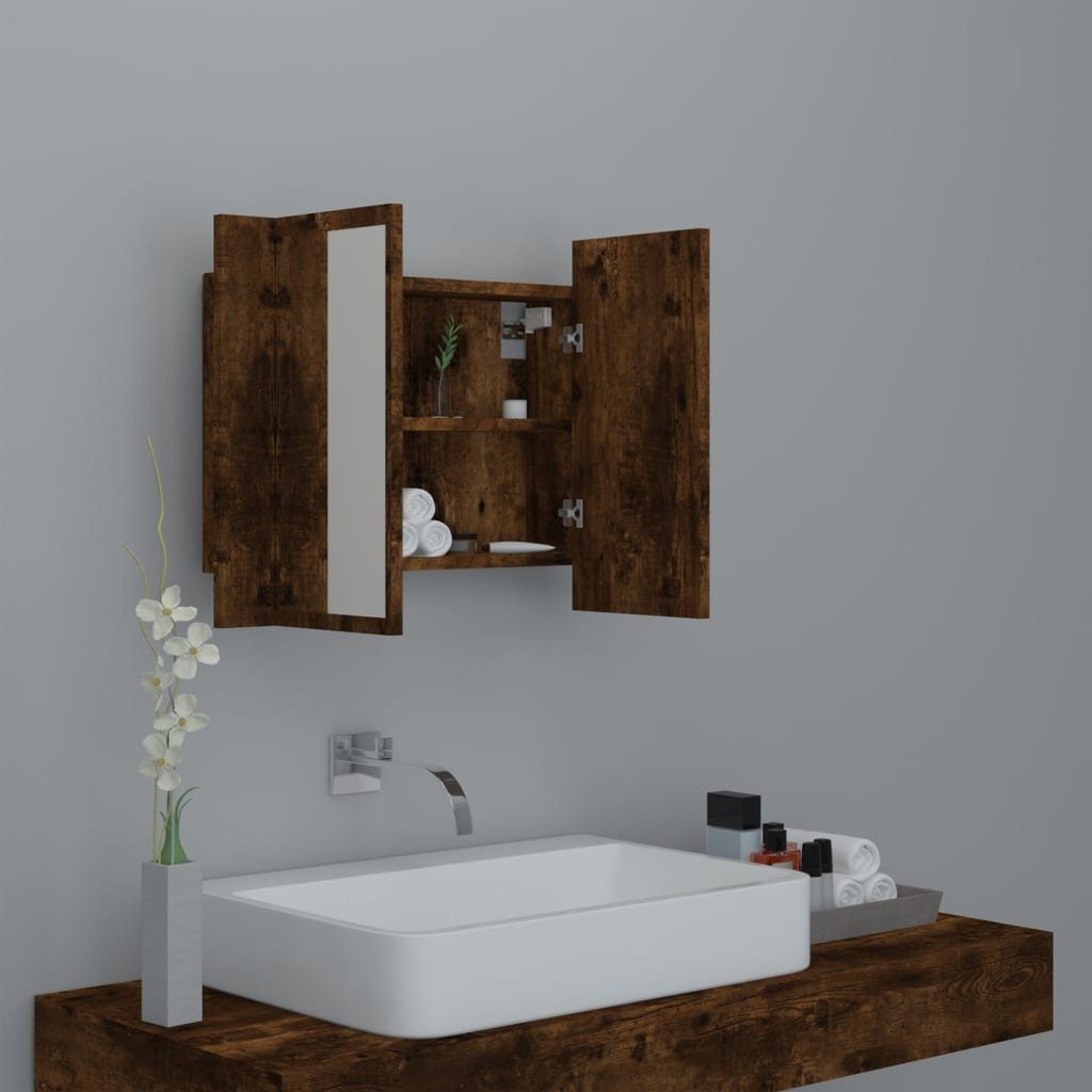 vidaXL Badezimmerspiegelschrank LED-Spiegelschrank Räuchereiche 60x12x45 cm Holzwerkstoff (1-St)