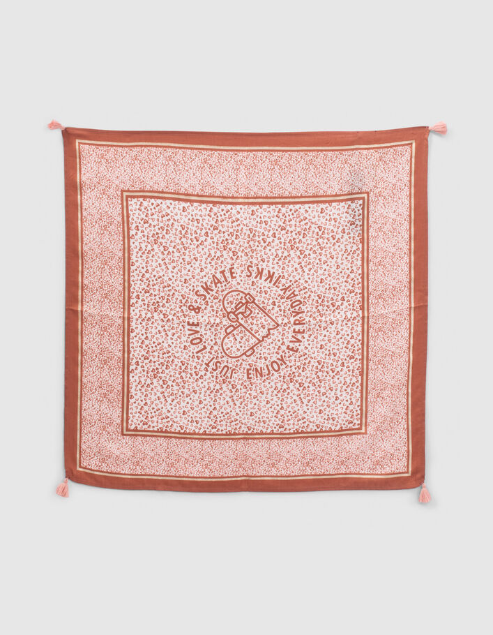 Chèche écru motifs léopard-coeurs et message fille