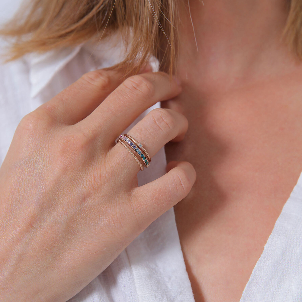 Elli Elli Bague Femmes Set Multi-Color étincelant avec cristaux Multicolore en argent  Bague