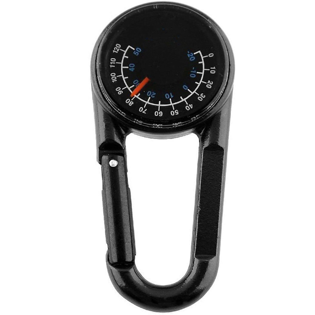 SOTOR Kompass Kompass mit Karabinerhaken Multifunktions-Thermometer,tragbar, Metall, für Wandern / Reisen / Camping, mit Vergrößerungslinse, 3 in 1