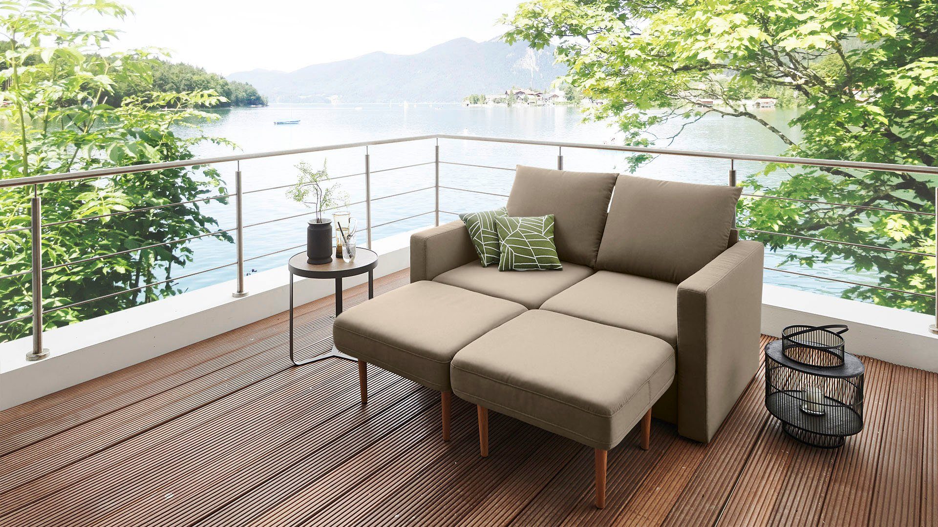 DOMO collection Sofa Slunce, 3 Teile, für Outdoor geeignet, Raumwunder, 2-Sitzer mit 2 Hockern